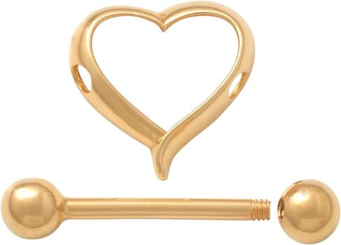 ANYGOLDS 14k Solid Gold Heart Barbell Nipple Piercing - 14 Gauge Body Jewelry With Heart & Screwball Closure - Cute & Dainty Ring - 1pcs in Kuwait