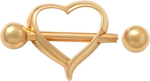ANYGOLDS 14k Solid Gold Heart Barbell Nipple Piercing - 14 Gauge Body Jewelry With Heart & Screwball Closure - Cute & Dainty Ring - 1pcs in Kuwait
