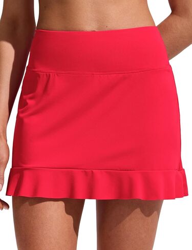 CRZ YOGA Ruffle Swim Skirt for Women - High Waisted Tummy Control Bathing Suit Bikini Bottoms Skorts in Saudi Arabia