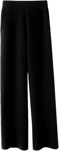 Women's Merino Wool Knitted Pants - Fall Winter High Waist Wool Wide Leg Casual Straight Loose Sweatpants in Saudi Arabia