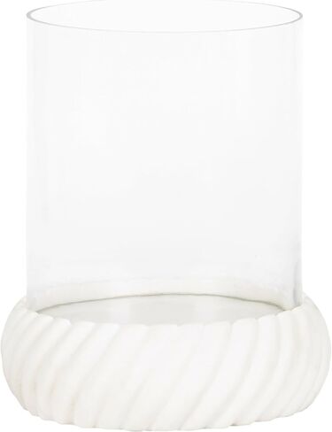 Kate and Laurel Trenza Modern Marble Candle Holder with Glass Cylinder, 8 x 8 x 9, White Marble, Transitional Twisted Base Pillar Candle Holder with Hurricane for Entryway or Living Room Decor in Saudi Arabia