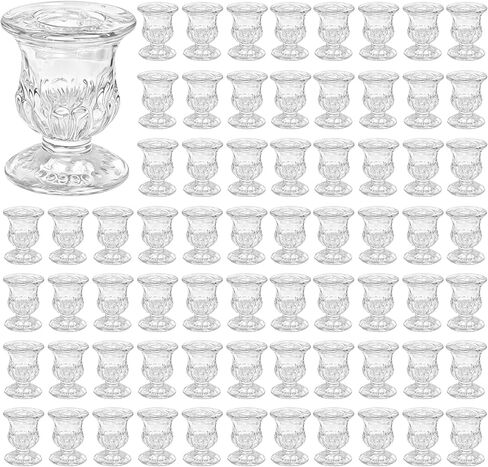 80 Pcs Glass Candlestick Holders Bulk 2.5 Inch Clear Glass Small Ritual Candle Stand Taper Candle Holders Table Centerpieces for Christmas Wedding Party Dining in Kuwait