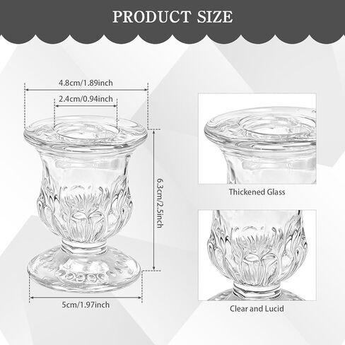 80 Pcs Glass Candlestick Holders Bulk 2.5 Inch Clear Glass Small Ritual Candle Stand Taper Candle Holders Table Centerpieces for Christmas Wedding Party Dining in Kuwait