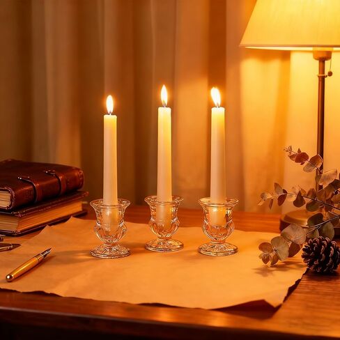 80 Pcs Glass Candlestick Holders Bulk 2.5 Inch Clear Glass Small Ritual Candle Stand Taper Candle Holders Table Centerpieces for Christmas Wedding Party Dining in Kuwait