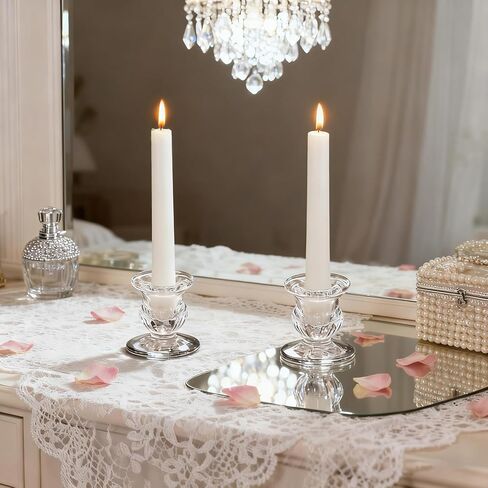 80 Pcs Glass Candlestick Holders Bulk 2.5 Inch Clear Glass Small Ritual Candle Stand Taper Candle Holders Table Centerpieces for Christmas Wedding Party Dining in Kuwait