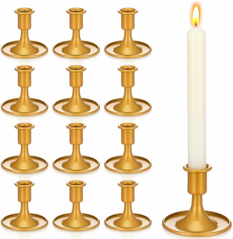 مجموعة حوامل شموع مستدقة ذهبية مكونة من 12 قطعة، حوامل شمعدان نحاسية قصيرة عتيقة لطاولة الزفاف المركزية، والكريسماس، والعطلات، وديكور المنزل in Kuwait