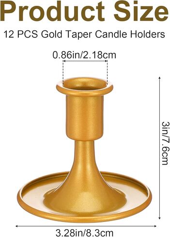 مجموعة حوامل شموع مستدقة ذهبية مكونة من 12 قطعة، حوامل شمعدان نحاسية قصيرة عتيقة لطاولة الزفاف المركزية، والكريسماس، والعطلات، وديكور المنزل in Kuwait