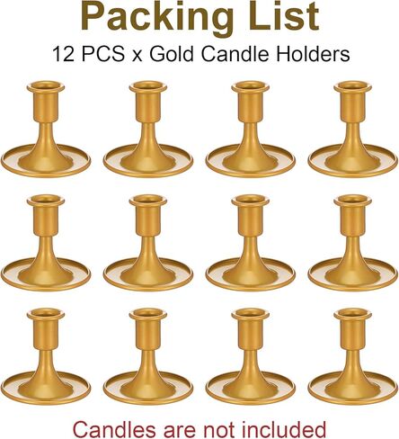 مجموعة حوامل شموع مستدقة ذهبية مكونة من 12 قطعة، حوامل شمعدان نحاسية قصيرة عتيقة لطاولة الزفاف المركزية، والكريسماس، والعطلات، وديكور المنزل in Kuwait