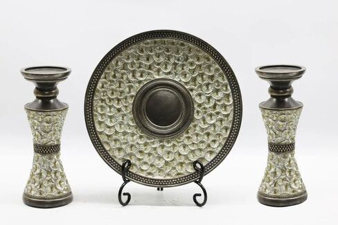 3 Piece of Modern Centerpiece Tray with Pillar Candle Stands for Dining Table, Coffee Table, & Mantel Decor - Elegant Home Accent for Living Room - Multicolor in Saudi Arabia