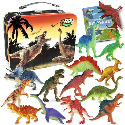 Dinosaur Toys for Kids 3-5 5-7 - 14 Realistic Plastic Dinosaur Figures Set with Storage Box & Learning Booklet - Educational Dino Figure Toys for Boys Girls Toddlers in Kuwait