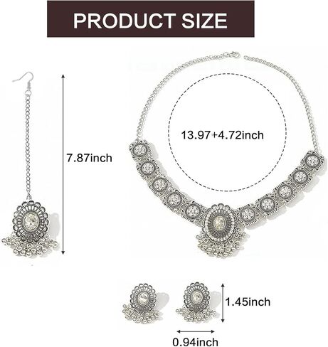 Indian Jewelry Sets for Women,Bollywood oxidized Choker Necklace,Forehead Jewelry,Dainty Wedding Jewelry Set,Maang Tikka Indian Jewelry Set,Traditional Bridal Temple Gifts for Women in Kuwait