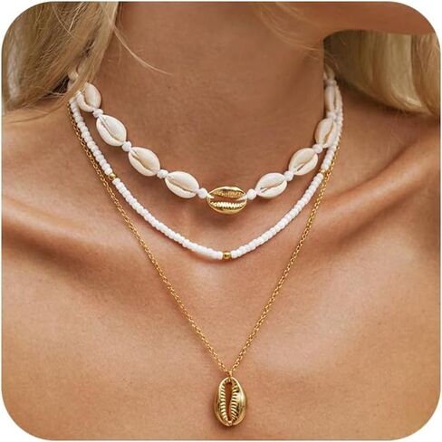 Summer Shell Necklace for Women - Colorful Boho Ocean Design Choker Necklaces, 14K Gold Plated Statement Charm Necklace, Women's Summer Beach Jewelry Gifts in Saudi Arabia