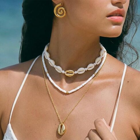 Summer Shell Necklace for Women - Colorful Boho Ocean Design Choker Necklaces, 14K Gold Plated Statement Charm Necklace, Women's Summer Beach Jewelry Gifts in Saudi Arabia