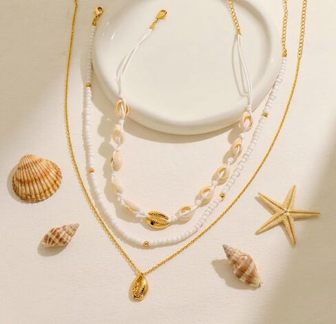 Summer Shell Necklace for Women - Colorful Boho Ocean Design Choker Necklaces, 14K Gold Plated Statement Charm Necklace, Women's Summer Beach Jewelry Gifts in Saudi Arabia