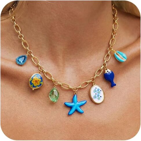 Summer Shell Necklace for Women - Colorful Boho Ocean Design Choker Necklaces, 14K Gold Plated Statement Charm Necklace, Women's Summer Beach Jewelry Gifts in Saudi Arabia