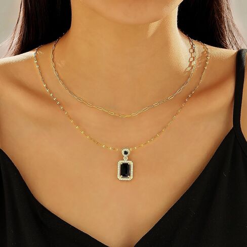 Gold Layered Necklaces for Women – 18K Gold Plated Dainty Choker with Crystal Pendant Non-Tarnish Paperclip Chain Necklace Set Exquisite Jewelry Trendy Gift in Saudi Arabia