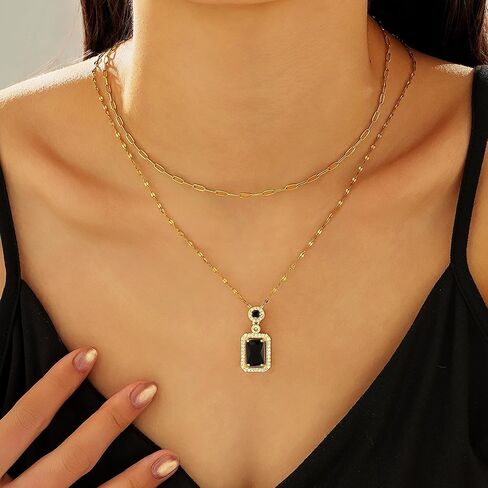 Gold Layered Necklaces for Women – 18K Gold Plated Dainty Choker with Crystal Pendant Non-Tarnish Paperclip Chain Necklace Set Exquisite Jewelry Trendy Gift in Saudi Arabia