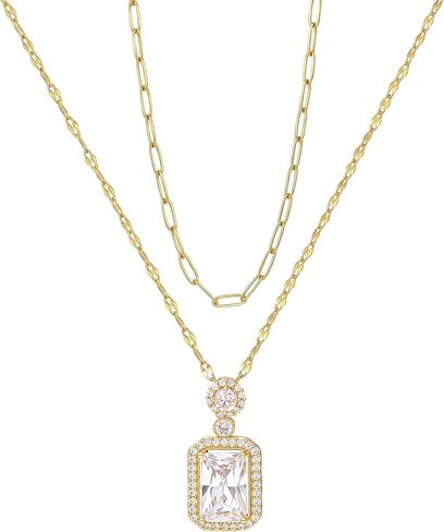 Gold Layered Necklaces for Women – 18K Gold Plated Dainty Choker with Crystal Pendant Non-Tarnish Paperclip Chain Necklace Set Exquisite Jewelry Trendy Gift in Saudi Arabia