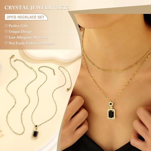 Gold Layered Necklaces for Women – 18K Gold Plated Dainty Choker with Crystal Pendant Non-Tarnish Paperclip Chain Necklace Set Exquisite Jewelry Trendy Gift in Saudi Arabia