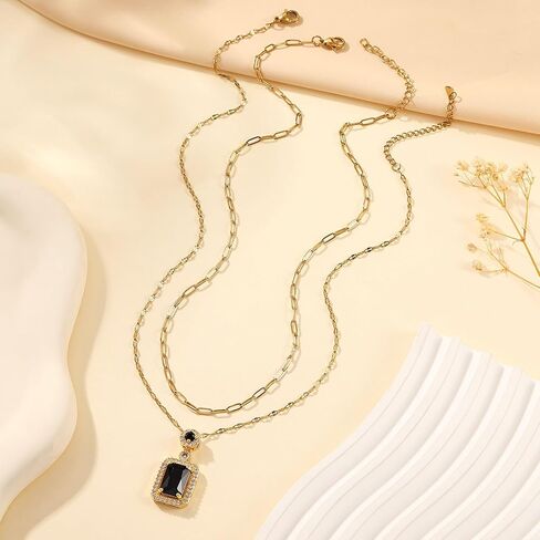 Gold Layered Necklaces for Women – 18K Gold Plated Dainty Choker with Crystal Pendant Non-Tarnish Paperclip Chain Necklace Set Exquisite Jewelry Trendy Gift in Saudi Arabia