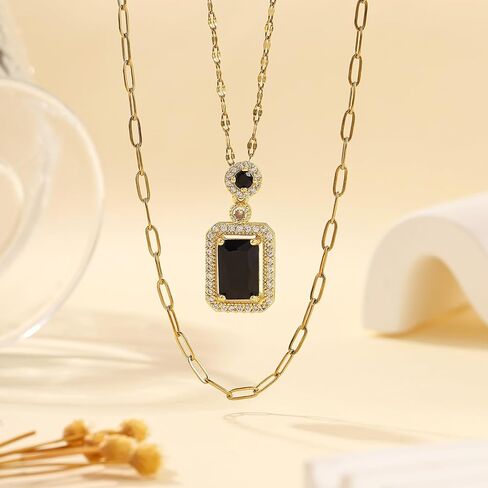 Gold Layered Necklaces for Women – 18K Gold Plated Dainty Choker with Crystal Pendant Non-Tarnish Paperclip Chain Necklace Set Exquisite Jewelry Trendy Gift in Saudi Arabia