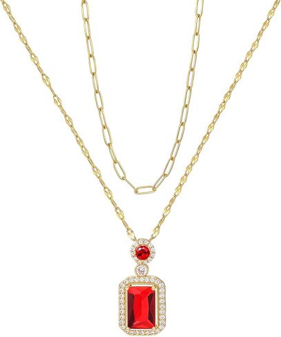 Gold Layered Necklaces for Women – 18K Gold Plated Dainty Choker with Crystal Pendant Non-Tarnish Paperclip Chain Necklace Set Exquisite Jewelry Trendy Gift in Saudi Arabia