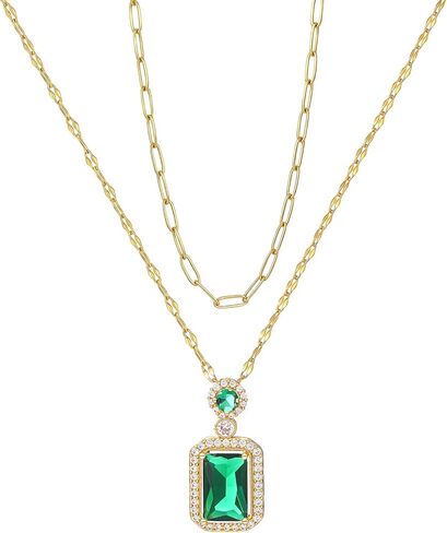 Gold Layered Necklaces for Women – 18K Gold Plated Dainty Choker with Crystal Pendant Non-Tarnish Paperclip Chain Necklace Set Exquisite Jewelry Trendy Gift in Saudi Arabia