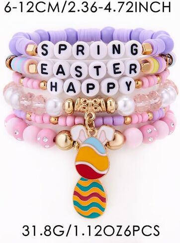 Easter Bracelet Clay Bead Heishi Surfer Bracelets Set for Women beaded Cute Friendship Stackable Stretch Bracelets Accessories Jewelry Gifts in Saudi Arabia