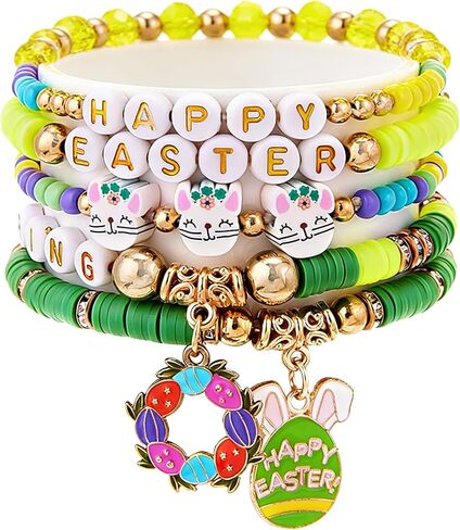 Easter Bracelet Clay Bead Heishi Surfer Bracelets Set for Women beaded Cute Friendship Stackable Stretch Bracelets Accessories Jewelry Gifts in Saudi Arabia