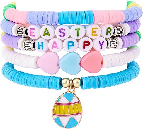 Easter Bracelet Clay Bead Heishi Surfer Bracelets Set for Women beaded Cute Friendship Stackable Stretch Bracelets Accessories Jewelry Gifts in Saudi Arabia