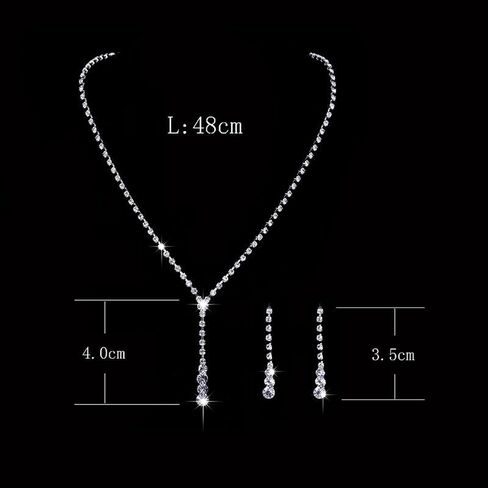 Sparkled Jewelry Set for Women Silver Rhinestone Necklace Teardrop Dangle Earrings for Bride Bridesmaid Crystal Bridal Prom Costume Jewelry Accessories for Wedding Party in Saudi Arabia