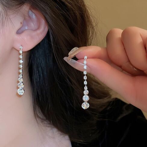 Sparkled Jewelry Set for Women Silver Rhinestone Necklace Teardrop Dangle Earrings for Bride Bridesmaid Crystal Bridal Prom Costume Jewelry Accessories for Wedding Party in Saudi Arabia