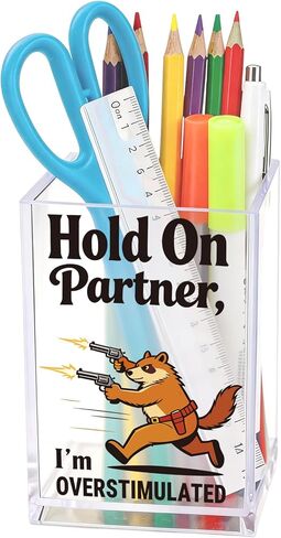 Pen Holder for Desk Clear Makeup Brush Holder for Vanity, Acrylic Pencil Organizer Cute Pencil Cup Desk Pen Organizer, Funny Office Desk Decor for Women Men Coworkers Boss in Saudi Arabia