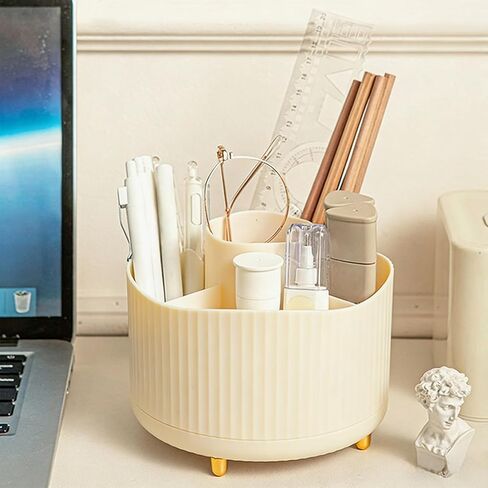 Desk Organizer, Plastic Pen Holder with 5, Dual-Purpose Pencil Cup for Office, School, Home, Cream in Saudi Arabia