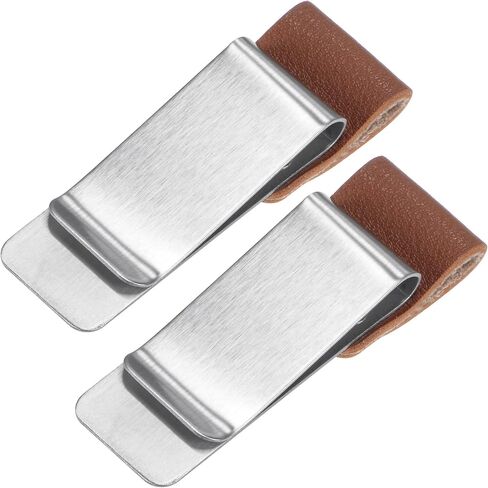 50mm Stainless Steel Clip with PU Leather Pen Loop Pencil Holder for Notebook Journal Diary, Silver Brown Pack of 2 in Saudi Arabia