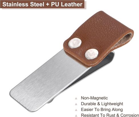 50mm Stainless Steel Clip with PU Leather Pen Loop Pencil Holder for Notebook Journal Diary, Silver Brown Pack of 2 in Saudi Arabia