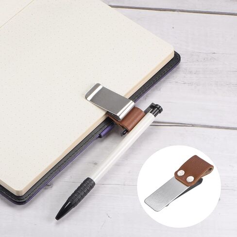 50mm Stainless Steel Clip with PU Leather Pen Loop Pencil Holder for Notebook Journal Diary, Silver Brown Pack of 2 in Saudi Arabia