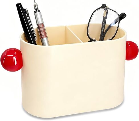 PS Material Desk Pencil Holder with 2 Compartments, Beige Multifunctional Pen Cup & Organizer for Office Desk, School, Home | Desktop Stationery Caddy for Pens, Pencils, Small Accessories (Beige) in Kuwait