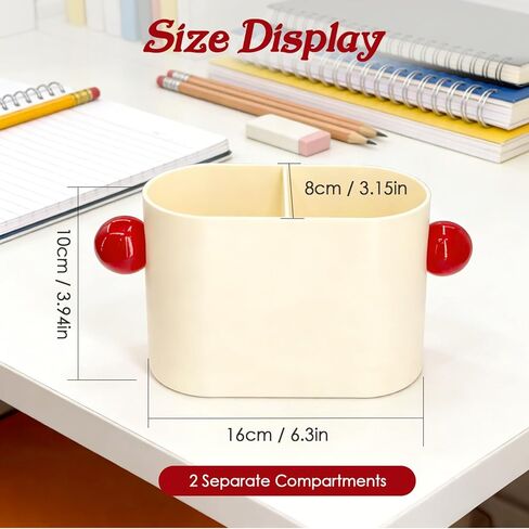 PS Material Desk Pencil Holder with 2 Compartments, Beige Multifunctional Pen Cup & Organizer for Office Desk, School, Home | Desktop Stationery Caddy for Pens, Pencils, Small Accessories (Beige) in Kuwait