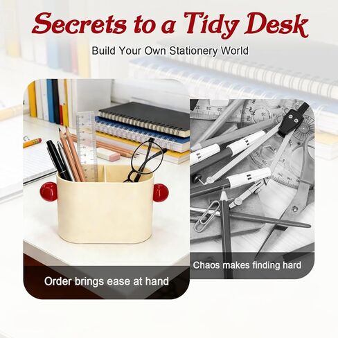 PS Material Desk Pencil Holder with 2 Compartments, Beige Multifunctional Pen Cup & Organizer for Office Desk, School, Home | Desktop Stationery Caddy for Pens, Pencils, Small Accessories (Beige) in Kuwait