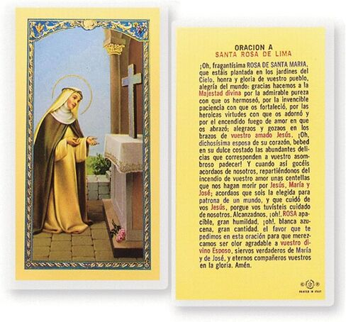 Gifts by Lulee, LLC Saint Rose of Lima Santa Rosa de Lima Lavender Rosary with Amethyst Pater Noster Capped Beads Silver Plated Bezel Centerpiece with Color Image and a Prayer Card English or Spanish in Kuwait