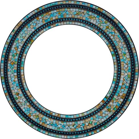 Handcrafted Decorative Wall Mirror, 24in Turquoise Mosaic, Coffee Brown, Green, Round, for Hallway, Bedroom, Bathroom, Living Room in Saudi Arabia