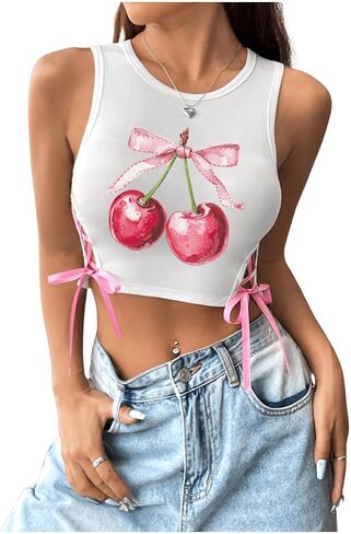 قمصان SHENHE النسائية ذات الرقبة المستديرة والأربطة وطباعة الحروف وقصة ضيقة للخروج in Kuwait