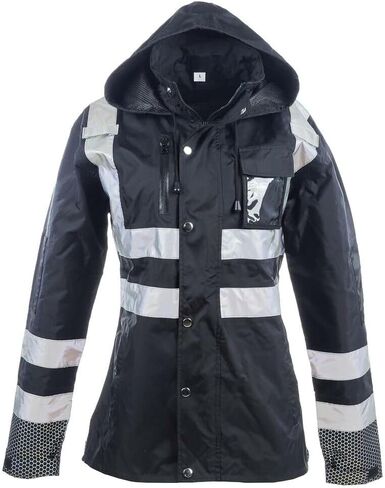 J. J. Keller & Associates, Inc. High Visibility Rain Jacket for Women, Reflective Raincoat, Black, SAFEGEAR in Saudi Arabia