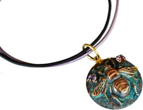 Elaine Coyne Collectible Artwear Verdigris Patina Queen Bee Pendant - European Crystals in Kuwait