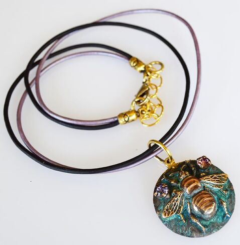 Elaine Coyne Collectible Artwear Verdigris Patina Queen Bee Pendant - European Crystals in Kuwait