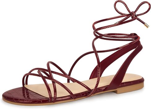 PARTY Women's Strappy Sandals Gladiator Lace Up Flats Summer Wrap Open Toe Tie Up Shoes in Kuwait