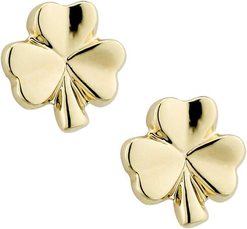 Small Shamrock Earrings Studs Yellow Gold Plated Made in Ireland in Kuwait
