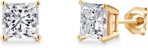 Gem Stone King 2.00 Ct Princess Cut 14K Yellow Gold IGI Certified Lab Grown Diamond Stud Earrings | E-F Color | VS1-VS2 Clarity | Gold Earrings For Women Men in Saudi Arabia