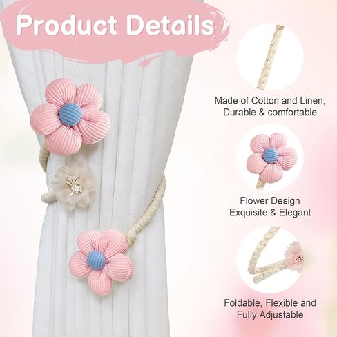 قطعتان من ستائر الزهرة، ستائر بوهو مع سلك قابل للتعديل - ربطات ستائر نافذة أنيقة يمكنك صنعها بنفسك لغرفة المعيشة وغرفة النوم وديكور المزرعة in Kuwait